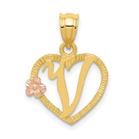 Load image into Gallery viewer, 14k Two-Tone Heart Letter V  Initial Pendant
