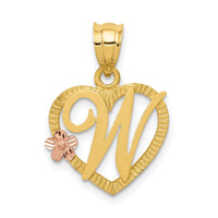 Load image into Gallery viewer, 14k Two-Tone Heart Letter W  Initial Pendant
