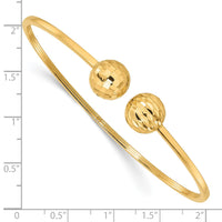 Load image into Gallery viewer, 14K Polished and Diamond-cut 10mm Ball 2.00mm Flexible Oval Cuff Bangle Bracelet
