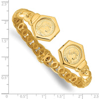 Load image into Gallery viewer, 14k Polished Textured Reproduction Coin and Fancy Link Hinged Oval Cuff Bangle Bracelet
