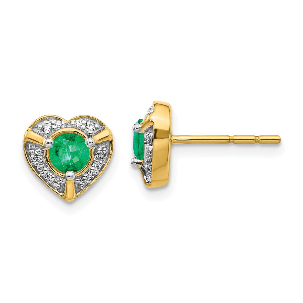14k Diamond and Emerald Fancy Heart Earrings
