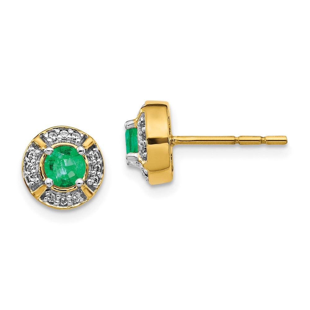 14k Diamond and Emerald Fancy Halo Earrings