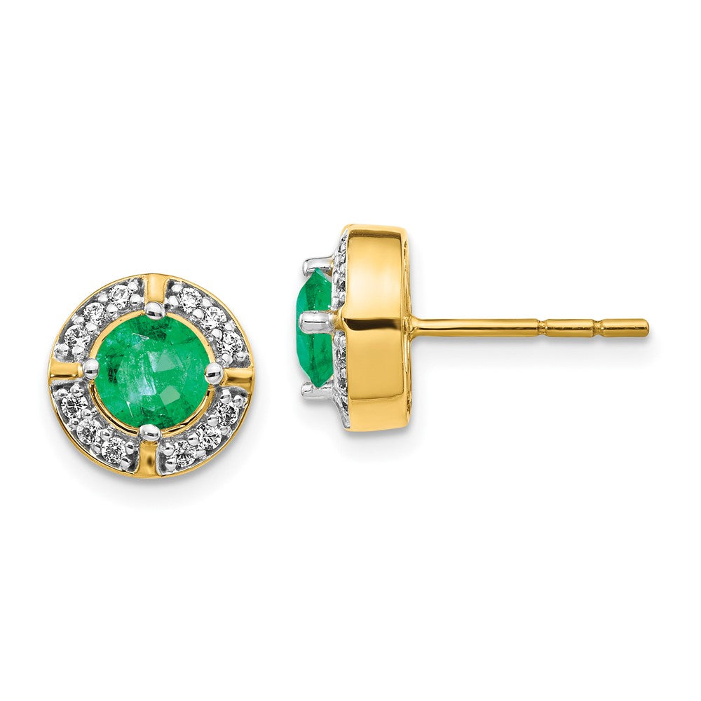 14k Diamond and Emerald Fancy Halo Earrings