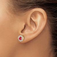 Load image into Gallery viewer, 14k Diamond and Ruby Fancy Halo Earrings
