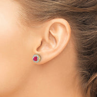 Load image into Gallery viewer, 14k Diamond and Ruby Fancy Halo Earrings
