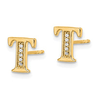 Load image into Gallery viewer, 14k Diamond Initial T Earrings

