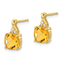 Load image into Gallery viewer, 10k Checkerboard Citrine and Diamond Earrings

