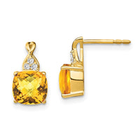 Load image into Gallery viewer, 10k Checkerboard Citrine and Diamond Earrings
