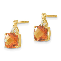 Load image into Gallery viewer, 14K Yellow Gold Synthetic Checkerboard Citrine &amp; Diamond Earrings
