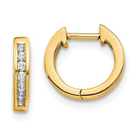 Load image into Gallery viewer, 14k Gold Polished Diamond Hinged Hoop Earrings
