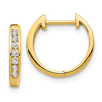 Load image into Gallery viewer, 14k Gold Polished Diamond Hinged Hoop Earrings
