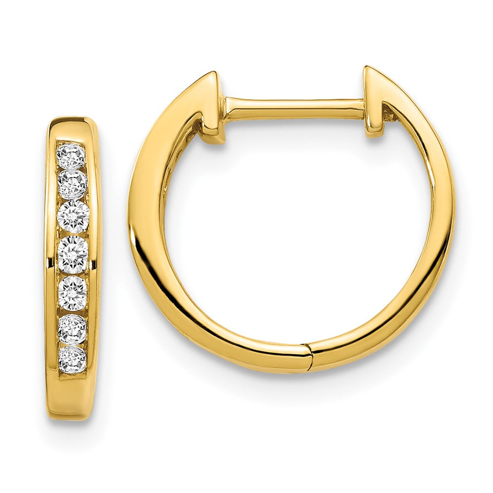 14k Gold Polished Diamond Hinged Hoop Earrings