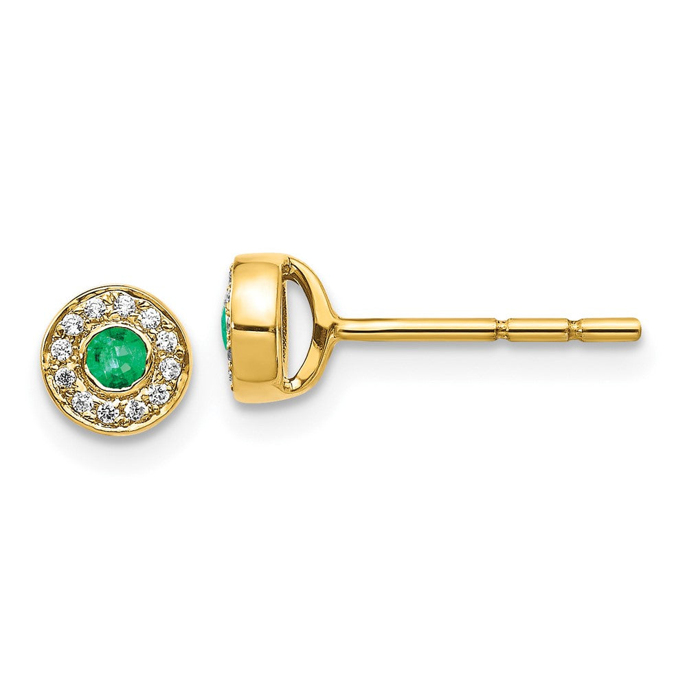 14k Diamond and Emerald Halo Post Earrings