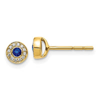 Load image into Gallery viewer, 14k Diamond and Sapphire Halo Post Earrings
