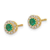 Load image into Gallery viewer, 14k Gold Diamond and Emerald Halo Post Earrings
