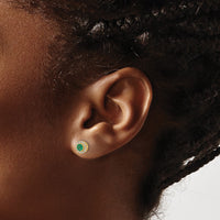 Load image into Gallery viewer, 14k Gold Diamond and Emerald Halo Post Earrings
