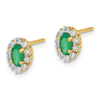 Load image into Gallery viewer, 14k 1/5Ct Diamond and Emerald Oval Halo Earrings

