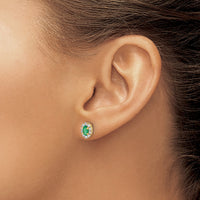 Load image into Gallery viewer, 14k 1/5Ct Diamond and Emerald Oval Halo Earrings
