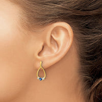 Load image into Gallery viewer, 14k  Blue and White Sapphire Post Dangle Earrings
