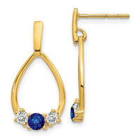 Load image into Gallery viewer, 14k  Blue and White Sapphire Post Dangle Earrings
