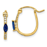 Load image into Gallery viewer, 14k 1/20ct Diamond and Sapphire Hinged Hoop Earrings
