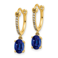 Load image into Gallery viewer, 14k 1/10ct Diamond and Sapphire Dangle Hoop Earrings
