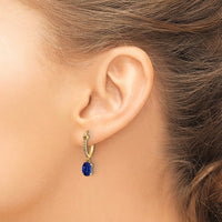 Load image into Gallery viewer, 14k 1/10ct Diamond and Sapphire Dangle Hoop Earrings
