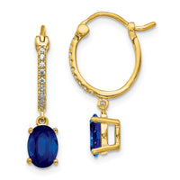 Load image into Gallery viewer, 14k 1/10ct Diamond and Sapphire Dangle Hoop Earrings
