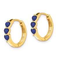 Load image into Gallery viewer, 14k Created Sapphire Polished Hinged Hoop Earrings
