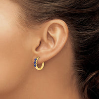 Load image into Gallery viewer, 14k Created Sapphire Polished Hinged Hoop Earrings
