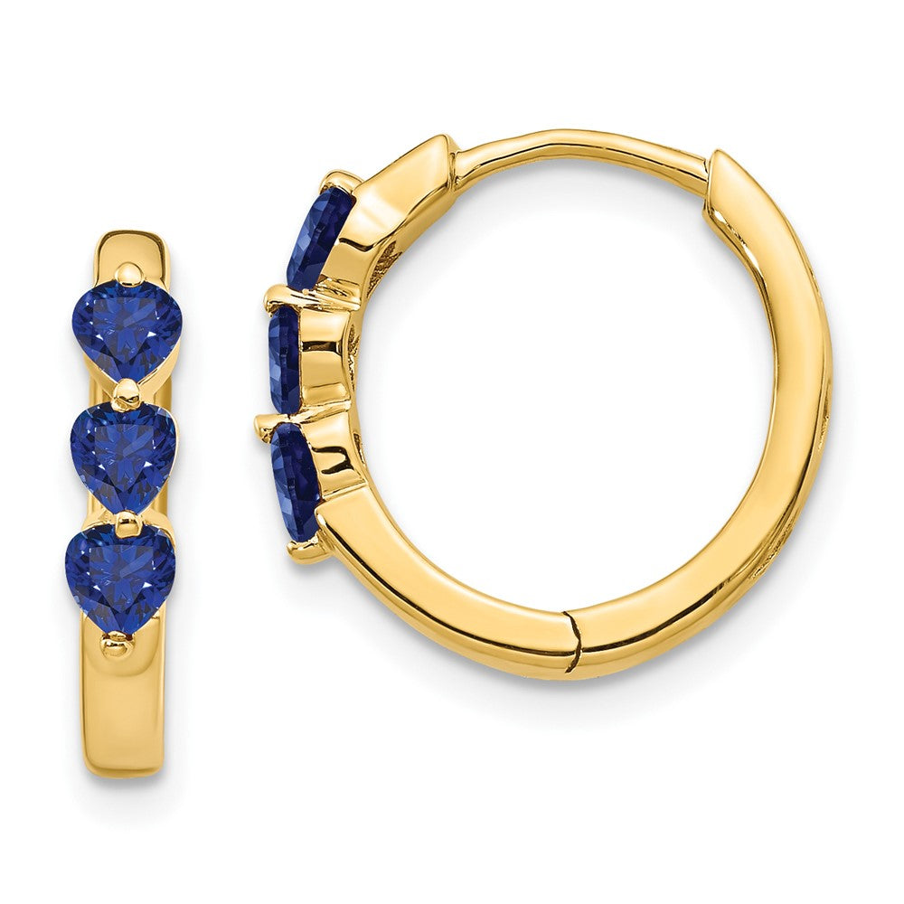14k Created Sapphire Polished Hinged Hoop Earrings