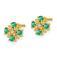 Load image into Gallery viewer, 14k Gold Emerald and Diamond Post Earrings
