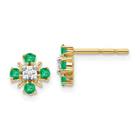 Load image into Gallery viewer, 14k Gold Emerald and Diamond Post Earrings
