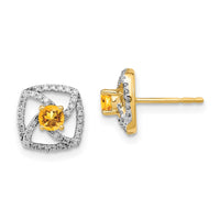 Load image into Gallery viewer, 14k Polished Diamond and Citrine Square Post Earrings
