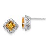 14k White Gold Square Citrine and Diamond Earrings