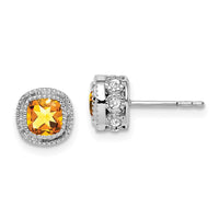 Load image into Gallery viewer, 10k White Gold Cushion Citrine and Diamond Earrings
