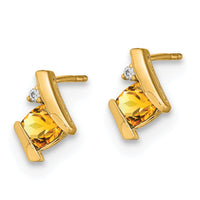 Load image into Gallery viewer, 10k Yellow Gold Cushion Citrine and Diamond Earrings
