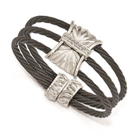 Load image into Gallery viewer, Edward Mirell Titanium Sterling Silver Wht Sapphire Cable Cuff Bangle
