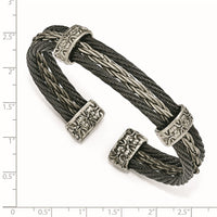 Load image into Gallery viewer, Edward Mirell Titanium Black Memory &amp; Brushed Cable Cuff Bracelet
