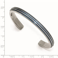 Load image into Gallery viewer, Edward Mirell Titanium Triple Groove Blue Anodized Cuff Bracelet
