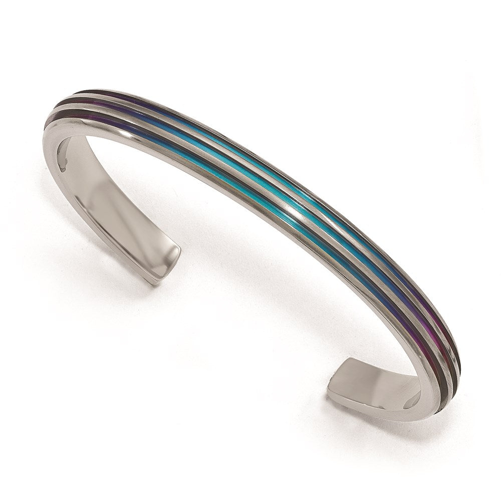 Edward Mirell Titanium Triple Groove Multi-color Anodized Cuff Bracelet