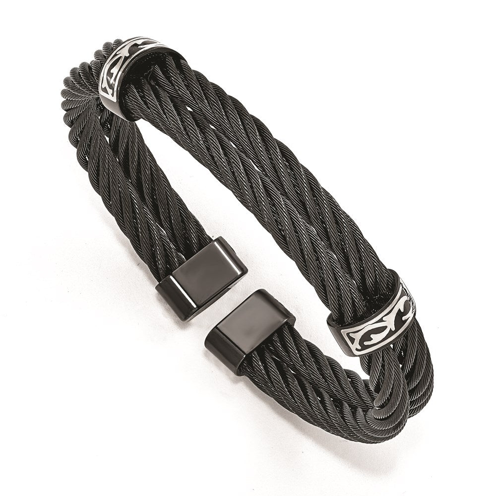 Edward Mirell Black Ti & Sterling Silver Thorn Double Cable Cuff Bracelet