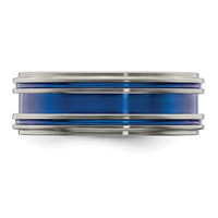 Load image into Gallery viewer, Edward Mirell Titanium with Blue Anodized Grooves 8mm Band
