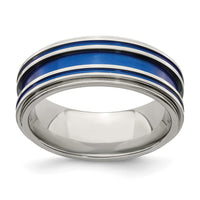 Load image into Gallery viewer, Edward Mirell Titanium with Blue Anodized Grooves 8mm Band
