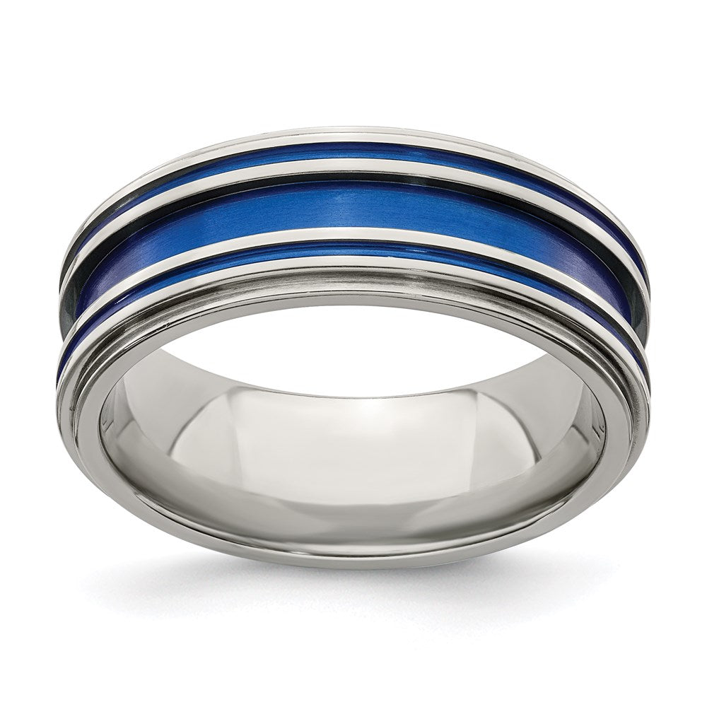 Edward Mirell Titanium with Blue Anodized Grooves 8mm Band
