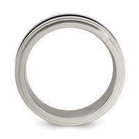 Load image into Gallery viewer, Edward Mirell Gray Titanium with Blue Anodized Stripe Flat Grooved Step Edge 8mm Band
