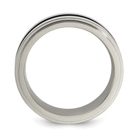 Load image into Gallery viewer, Edward Mirell Gray Titanium with Blue Anodized Stripe Flat Grooved Step Edge 8mm Band
