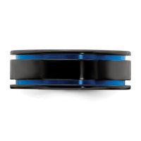 Load image into Gallery viewer, Edward Mirell Titanium Black Ti with Blue Anodized Grooves Flat 8mm Band
