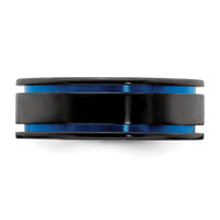 Load image into Gallery viewer, Edward Mirell Titanium Black Ti with Blue Anodized Grooves Flat 8mm Band
