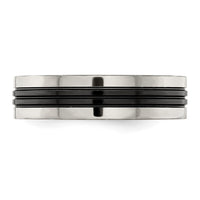 Load image into Gallery viewer, Edward Mirell Grey Titanium/Black Ti Center Grooved 6mm Flat Band
